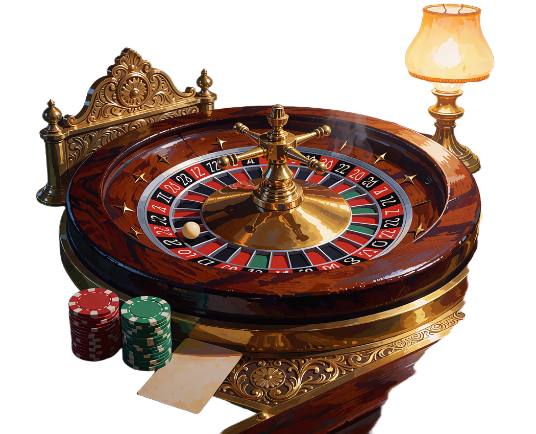 Koło ruletki live casino WestAce z brązową obudową, czerwono-czarnymi polami i żetonami przy stole